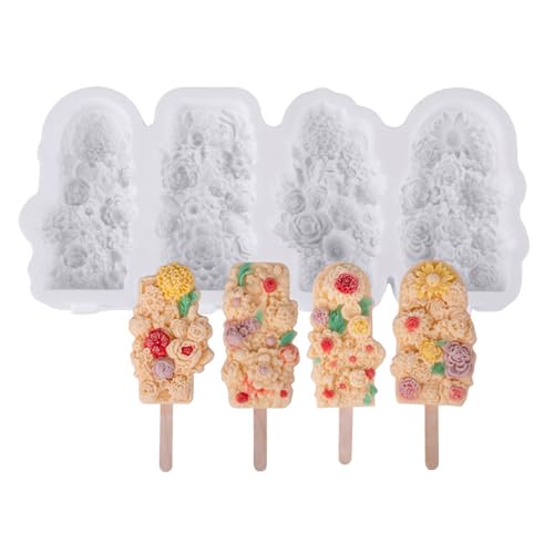 Silikon Stiel Formen 4 Hohlräume Blütenform ICES CREME SMSE FROSSCHREISEN ICES SOPPE Kuchen Süßigkeiten Süßigkeitsform Nicht Stiftblumenform Ices Creme Formen von FOLODA