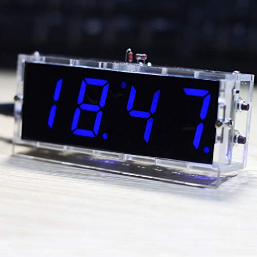 FOLOSAFENAR Qiilu Digitales DIY-Uhrenset, ABS 4-stelliges DIY-LED-Uhrenset mit Automatischer Zeit- und Temperaturanzeige, Weiße Elektronische DIY-Kit-Uhr (Blau) von FOLOSAFENAR