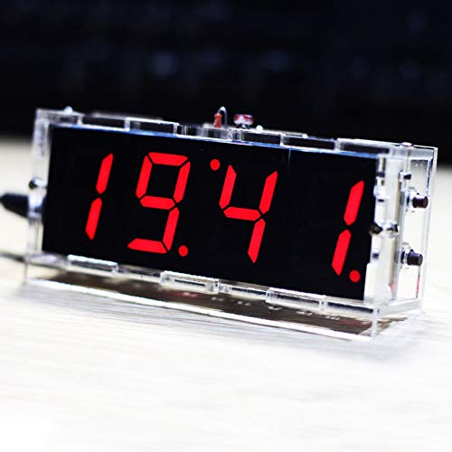 FOLOSAFENAR Qiilu Digitales DIY-Uhrenset, ABS 4-stelliges DIY-LED-Uhrenset mit Automatischer Zeit- und Temperaturanzeige, Weiße Elektronische DIY-Kit-Uhr (Rot) von FOLOSAFENAR