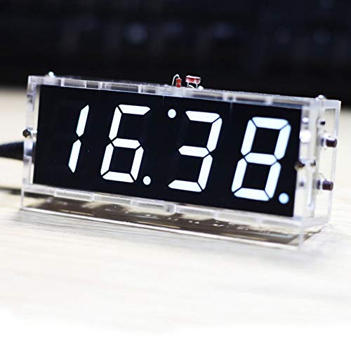 FOLOSAFENAR Qiilu Digitales DIY-Uhrenset, ABS 4-stelliges DIY-LED-Uhrenset mit Automatischer Zeit- und Temperaturanzeige, Weiße Elektronische DIY-Kit-Uhr (Weiss) von FOLOSAFENAR
