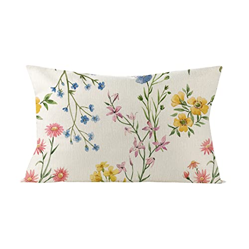 FOLOU 1 Stück Kissenbezug Frühling 30 x 50 cm, Frühling Blumen Dekorativ Kissenhülle, Schön Einseitig aus Leinen Kissenbezug, Frühling Blumen Dekokissen für Sofa Schlafzimmer Wohnzimmer von FOLOU