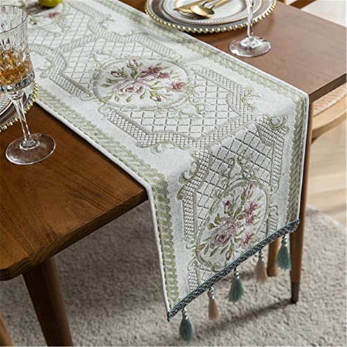 Klassischer Floraler Tischläufer mit Quaste - Vintage Tischläufer mit Stickerei Blumenmuster, Polyester Tischläufer Abwaschbar für Partys Abendessen Küche Tischdekoration von FOLOU