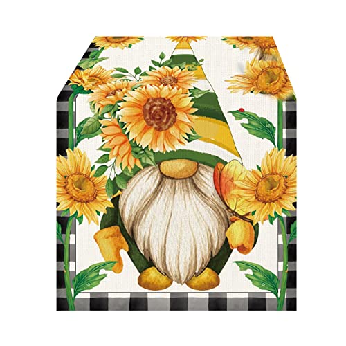 Sonnenblume Sommer Tischläufer - Tischläufer Waschbar aus Leinen, Modern Frühling Küche Esstisch Dekoration für Drinnen und Draußen Urlaub Party Wohnzimmer Dekor 33 x 183cm (Sonnenblume - A) von FOLOU