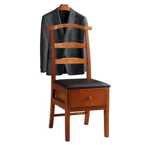 FOLREORP Herrendiener Holz Stuhl Valet mit Kleiderbügel, Hosenbügel und Bindegürtelstange Stummer Diener modern mit Schublade Kleiderständer mit Ablage für Flur Umkleidekabine chlafzimmer & Bad von FOLREORP