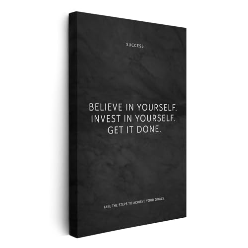 FOMACO Inspiring Art - Motivation Leinwand - 20x30 cm Hochformat - Believe in yourself. Invest in yourself. - Schwarzgrau Marmoroptik - Motivationsbild Wandbild Büro Sprüche Inspiration von FOMACO Inspiring Art