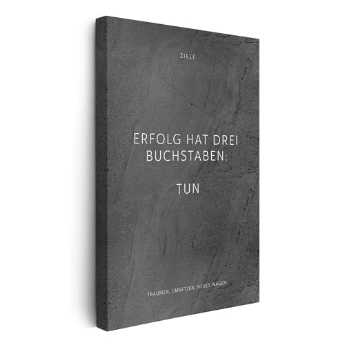 FOMACO Inspiring Art - Motivation Leinwand - 30x40 cm Hochformat - Erfolg hat drei Buchstaben: TUN - Schwarzgrau Gewellte Steinoptik - Motivationsbild Wandbild Büro Sprüche Inspiration von FOMACO Inspiring Art