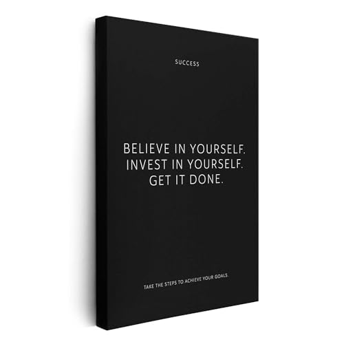 FOMACO Inspiring Art - Motivation Leinwand - 60x90 cm Hochformat - Believe in yourself. Invest in yourself. - Schwarzgrau - Motivationsbild Wandbild Büro Sprüche Inspiration von FOMACO Inspiring Art