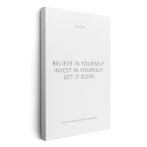 FOMACO Inspiring Art - Motivation Leinwand - 75x100 cm Hochformat - Believe in yourself. Invest in yourself. - Weiß - Motivationsbild Wandbild Büro Sprüche Inspiration von FOMACO Inspiring Art