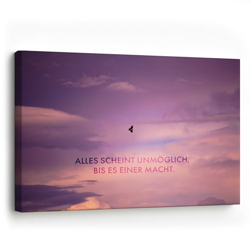 FOMACO Inspiring Art - Motivation Leinwand - 80x120 cm Querformat - Alles scheint unmöglich, bis es einer macht. - Bunt Foto - Motivationsbild Wandbild Büro Bild Spruch von FOMACO Inspiring Art