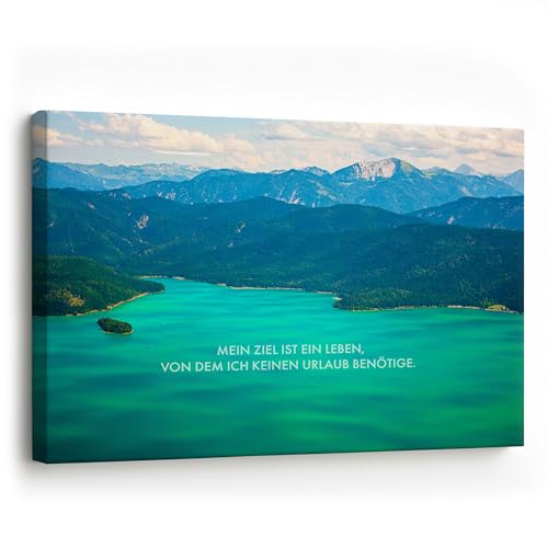 FOMACO Inspiring Art - Motivation Leinwand - 80x120 cm Querformat - Mein Ziel ist ein Leben, von dem ich keinen Urlaub benötige. - Bunt Foto - Motivationsbild Wandbild Büro Bild Spruch von FOMACO Inspiring Art