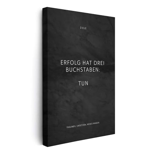 FOMACO Inspiring Art - Motivation Leinwand - 30x40 cm Hochformat - Erfolg hat drei Buchstaben: TUN - Schwarzgrau Marmoroptik - Motivationsbild Wandbild Büro Sprüche Inspiration von FOMACO Inspiring Art