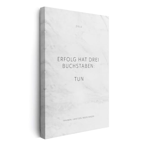FOMACO Inspiring Art - Motivation Leinwand - 40x60 cm Hochformat - Erfolg hat drei Buchstaben: TUN - Weiß Marmoroptik - Motivationsbild Wandbild Büro Sprüche Inspiration von FOMACO Inspiring Art