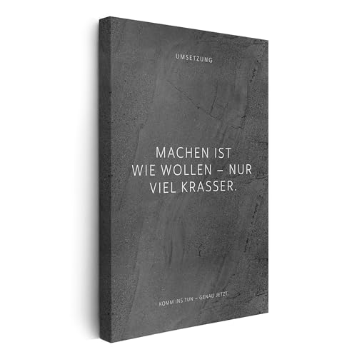 FOMACO Inspiring Art - Motivation Leinwand - 60x80 cm Hochformat - Machen ist wie wollen – nur viel krasser. - Schwarzgrau Gewellte Steinoptik - Motivationsbild Wandbild Büro Sprüche Inspiration von FOMACO Inspiring Art