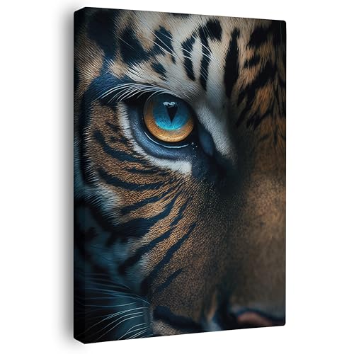 FOMACO Inspiring Art - Tiger Wandbild - 30x40 cm Hochformat - Tiger Majesty - Tier Leinwand ColorWorld - Coole Tier-Porträts & Animals Closeup Kunstdruck Bilder von FOMACO Inspiring Art