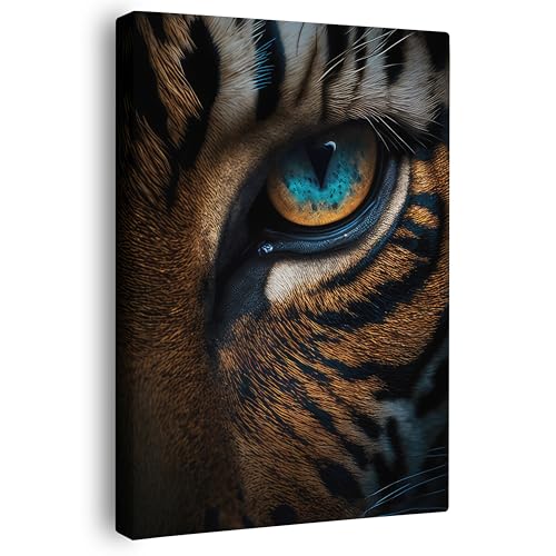 FOMACO Inspiring Art - Tiger Wandbild - 60x90 cm Hochformat - Dangerous Tiger Beauty - Tier Leinwand ColorWorld - Coole Tier-Porträts & Animals Closeup Kunstdruck Bilder von FOMACO Inspiring Art