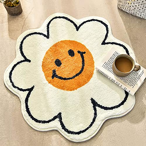 FOMAILE Smiley Face Rug Sonnenblumen-Teppich, niedliche Badematte, starke Wasseraufnahme, Badteppich, super saugfähige und flauschige Matte, maschinenwaschbar, Schlafzimmer, 60 cm von FOMAILE