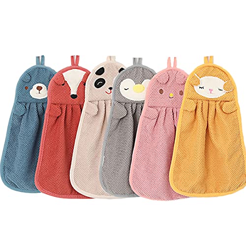 6 Stück niedliche Tiere Handtücher mit Aufhängeschlaufe – buntes Badhandtuch, Küche, saugfähiges Handtuch für Kinder, Erwachsene von FOMAISELF