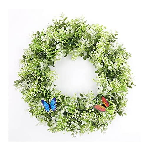 FOMAISELF 50 cm grün-weiße künstliche Pflanzen Türkranz – Handgemachte grüne Blätter Haustür-Kranz für alle Jahreszeiten, Frühling Sommer Grüne Blumenkranz für drinnen und draußen von FOMAISELF