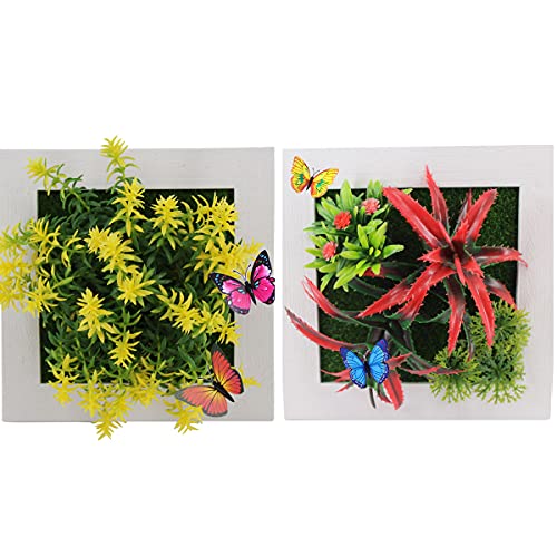 Künstliche Blumen in Kunststoff-Bilderrahmen – 15,2 x 15,2 cm, künstliche 3D-Wandpflanzen, Dekoration, künstliche Hängeblumen für den Innenbereich, für Wanddekorationen zu Hause (gelb, rot) von FOMAISELF