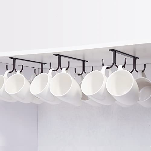 FOMANSH Tassenhalter unter dem Schrank, Kaffeetassenhalter mit Schrauben, 12 Tassenhaken unter dem Regal, Trockenhaken für Bar, zum Aufhängen von Tassen, Kaffeetassen, Mug, Becher usw. Schwarz von FOMANSH