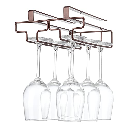FOMANSH Weinglashalter unter dem Schrank, Gläserhalter für Weingläser Stielgläser, hängender Weinglasregal Glashalterung aus Metall, Gläser-Aufbewahrung für Küche, Bar und Restaurant, braun von FOMANSH
