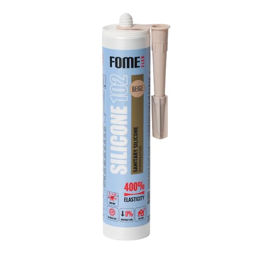 Beige Silikon Bad Dichtmasse [310 ml] - Professionelles Silikon Beige Wasserdichtes Sanitärsilikon - Sanitärsilikon Beige Silikon Badezimmer, Rinnen und Fensterabdichtung von Fome Flex von FOME FLEX