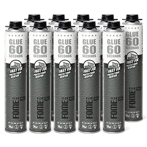 FOME FLEX B2 Dämmstoffkleber für EPS- & XPS-Platten – 60-Sekunden-Perimeterkleber [10 x 850 ml] Schnellster Klebeschaum mit 18 kg/cm² Zugwiderstand ohne zusätzliche Ausdehnung – Dämmschaum für Profis von FOME FLEX