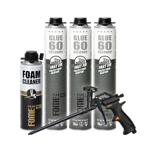 FOME FLEX B2 Dämmstoffkleber für EPS- & XPS-Platten Set [3 x 850 ml] inkl. Schaumpistole mit Teflonbeschichtung und Pistolenreiniger [1 x 500 ml] – Dämmschaum für Profis von FOME FLEX