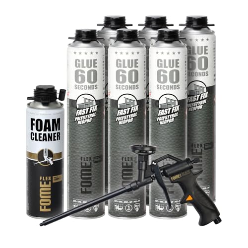 FOME FLEX B2 Dämmstoffkleber für EPS- & XPS-Platten Set [6 x 850 ml] inkl. Schaumpistole mit Teflonbeschichtung und Pistolenreiniger [1 x 500 ml] – Dämmschaum für Profis von FOME FLEX