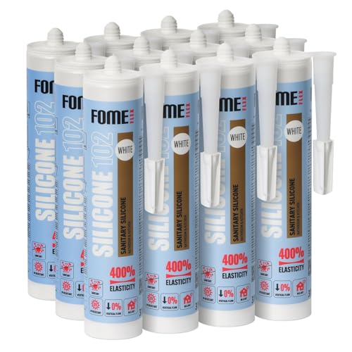 Fome Flex Weißes Silikon Bad Dichtmasse [12 x 310 ml] - Professionelles Wasserdichtes Sanitärsilikon für Badezimmer, Rinnen und Fensterabdichtung von FOME FLEX