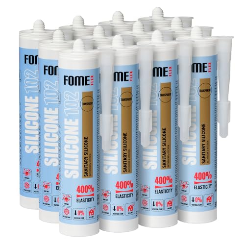 Klare Silikon Bad Dichtmasse von Fome Flex [12 x 310 ml] - Professionelles Transparent Wasserdichtes Sanitärsilikon für Badezimmer, Rinnen und Fensterabdichtung von FOME FLEX
