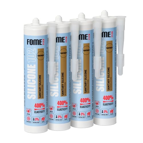 Klare Silikon Bad Dichtmasse von Fome Flex [4 x 310 ml] - Professionelles Transparent Wasserdichtes Sanitärsilikon für Badezimmer, Rinnen und Fensterabdichtung von FOME FLEX