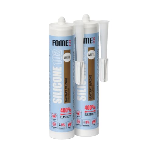 Weißes Silikon Bad Dichtmasse [2 x 310 ml] - Professionelles Silikon Weißes Wasserdichtes Sanitärsilikon - Sanitärsilikon Weiß Silikon Badezimmer, Rinnen und Fensterabdichtung von Fome Flex von FOME FLEX