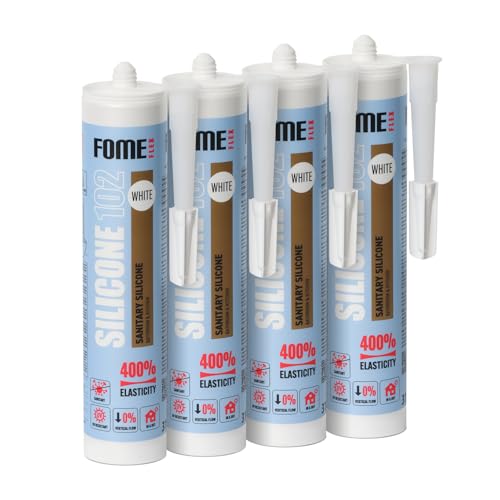 Fome Flex Weißes Silikon Bad Dichtmasse [4 x 310 ml] - Professionelles Wasserdichtes Sanitärsilikon für Badezimmer, Rinnen und Fensterabdichtung von FOME FLEX