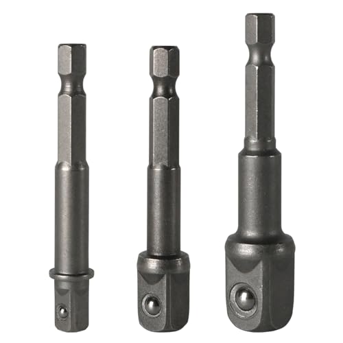 FOMGIIN 3 Stück Adapter Sechskant auf 1/4", 1/2", 3/8" Vierkant, Sechskant Stecknuss Stecknussadapter Adapter Steckschlüssel, Schraubenschlüssel Nuss Set Verlängerung Verbindung für Akkuschrauber von FOMGIIN