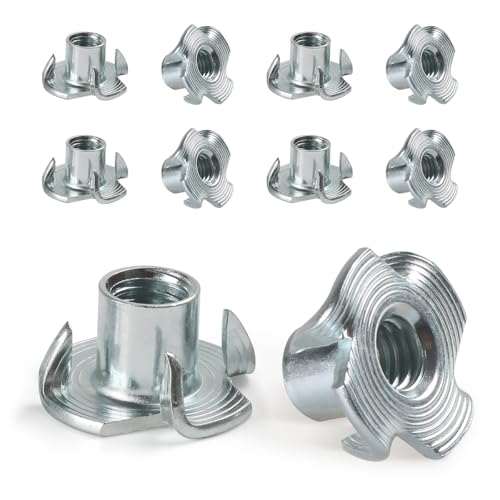 FOMGIIN Einschlagmuttern M4 X 8mm, 10 Stück Gewindeeinsatz Einschlagmutter Schlagmuttern,Kohlenstoffstahl Einschraubmutter mit 4 Einschlagspitzen für Kunststoff Holz, DIN 6930 / ISO 6930g von FOMGIIN