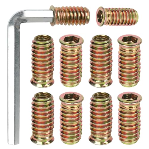 FOMGIIN Einschraubmutter M6x25, 10 Stück Einschraubmuffen Gewindeeinsätze, Gewindeeinsatz Einschraubhülse Holz Legierung Einschlagmutter Einschraubgewinde Innensechskant Zink Muttern für Holzmöbel von FOMGIIN