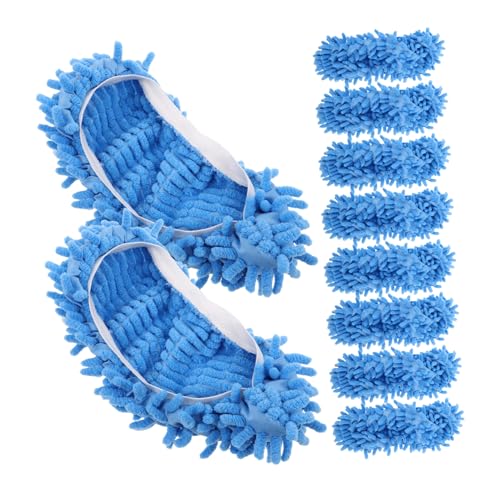 FOMIYES 10 Stück Mikrofaser Wischmopp Hausschuhe Wiederverwendbar Waschbar Abnehmbar Saugfähig für Bodenreinigung Haustierhaare Entferner Damen Herren Bequeme Lazy Floor Slippers von FOMIYES
