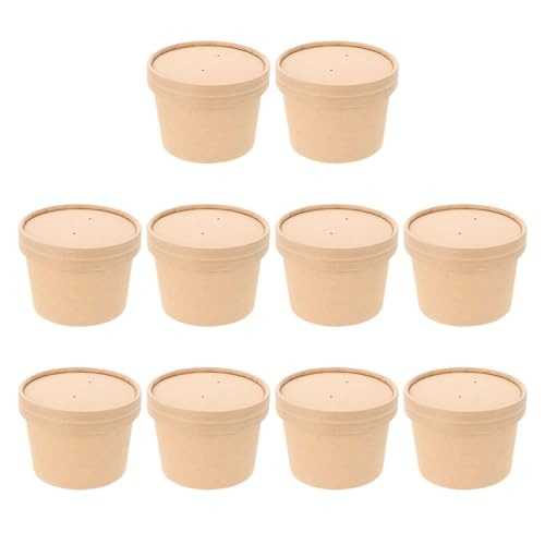 FOMIYES 10 StüCk Einweg Eisbecher Mit Deckel, Pappbecher FüR Joghurt, Snacks Und Desserts, Ideal FüR Partys Und Veranstaltungen von FOMIYES