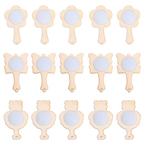 FOMIYES 15 Stück DIY Holzform Spiegel Kinder DIY Handbemalte Handarbeiten Spiegel Unlackiert Handspiegel für Kinder DIY (zufällige Stil) von FOMIYES
