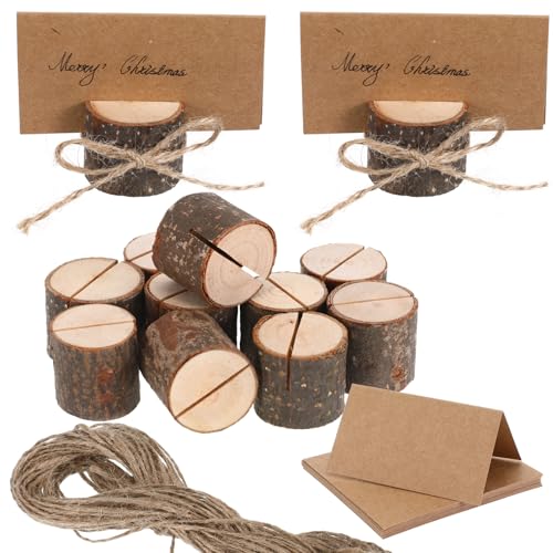 FOMIYES 20 Sets Baumstumpf-Tischkartenhalter - Rustikale Tischnummern-Ständer für Hochzeiten Und Events, mit Karten Und Hanfseil von FOMIYES
