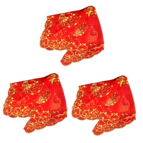 FOMIYES 3 Stück Roter Hijab-brautschleier Party Sei Braut- Zu Bestickt Hochzeitsschleibband Blumen- Chiffon Spitzenschleier Für Bräute Funkeln Schärpe Henne Spa Pailletten von FOMIYES