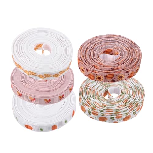 FOMIYES 5 Rollen Thanksgiving Schleifenband aus Polyester mit Kürbis und Ahornblatt Farbecht Vielseitig für Herbst-dekoration DIY Bastelprojekte Geschenkverpackung und Festtagsfeiern von FOMIYES