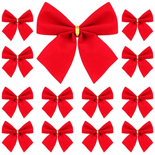 FOMIYES 10 Stücke Weihnachtsschleifen Bandschleifen Kranzschleifen mit goldenen Krawatten Rote Samtschleifen Für Weihnachtsbaum Girlande Fenster Geschenkdekoration Festival Party Garten Ornament von FOMIYES
