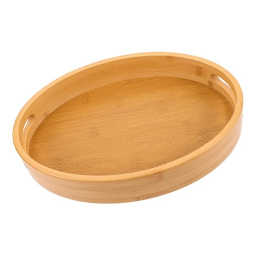 FOMIYES Holz Serviertablett Oval mit Griffen Dekoratives Tablett für Tee Snacks und Desserts für Küche und Wohnzimmer von FOMIYES