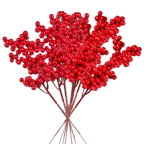 FOMIYES Künstliche Beeren, künstliche Beerenzweige, 10 Stück, 31 cm, rote Beeren, Dekoration, lebensechte Pflanzen, Beeren, Stechpalmenzweige für Weihnachten, Weihnachtsbaum, Basteln, Heimdekoration von FOMIYES