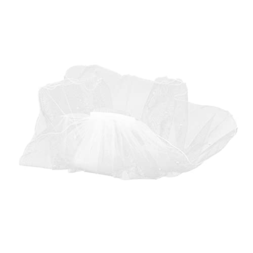 FOMIYES Kurzer Schleier Hochzeit Brautschleier Brautkopfbedeckung Hochzeitskleid Mini Weiße Schleier Für Die Braut Brautjungfer Spitze Blumen- Bestickt Party Gittergewebe von FOMIYES