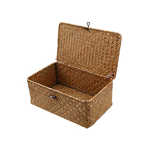 FOMIYES Woven Wicker Lagerung Bin mit Deckel Algen Woven Korb Stroh Woven Lagerung Box Korb für Startseite Organizer- Größe M von FOMIYES