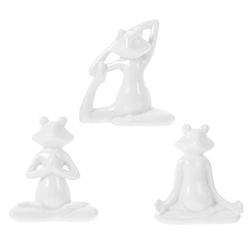 FOMIYES Yoga Frösche Deko Yoga Porzellan Set Keramik Zen Meditieren Skulptur Figurine Tier Sammeln Figuren Maskottchen für Hause Desktop Garten 3 Meditierende Frösche Yoga Frösche von FOMIYES