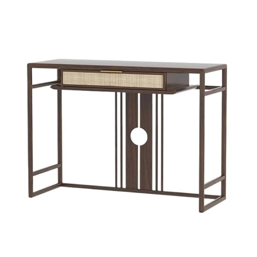 FOMWWVYS Konsolentisch, Boho Holz Konsolentisch mit Rattan Schubladen, schmaler Eingangssofatisch, einfache Montage Flurtisch(Brown,M) von FOMWWVYS